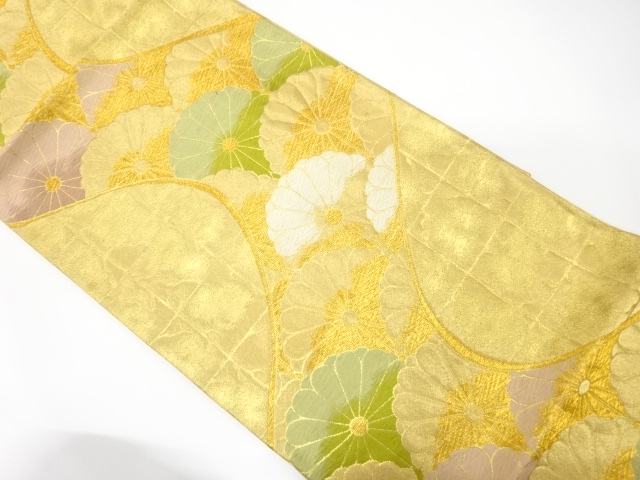 JAPANESE KIMONO / ANTIQUE FUKURO OBI / SILK / WOVEN STREAM & KIKU